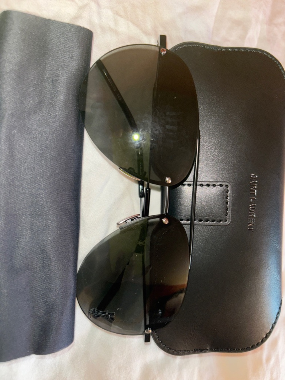 Saint Laurent Black Metal Aviator Sunglasses with Case